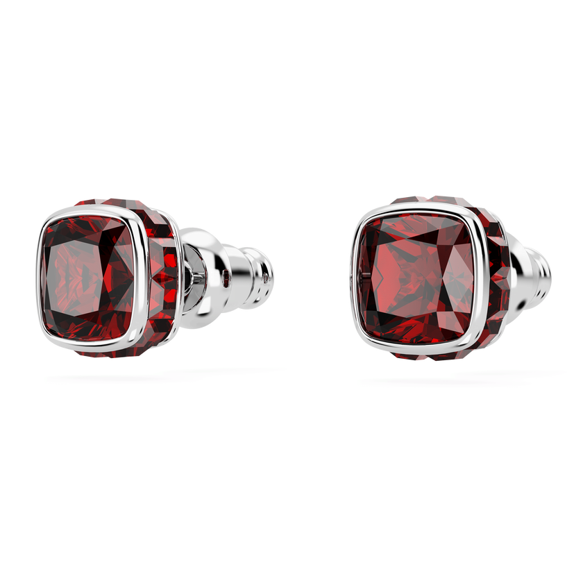 swarovski أقراط دبوسية birthstone، قطع مربع، شهر يناير، لون أحمر، طلاء روديوم