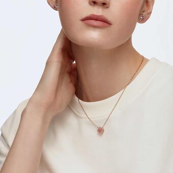 swarovski طقم una، قطع مختلط، على شكل زهرة البرسيم، لون وردي، طلاء ذهبي وردي