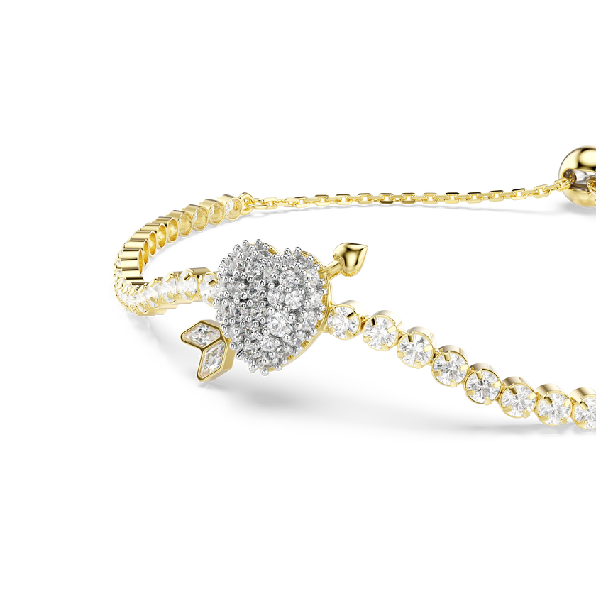 swarovski سوار idyllia، قطع متنوع، شكل قلب وسهم، لون أبيض، طلاء باللون الذهبي