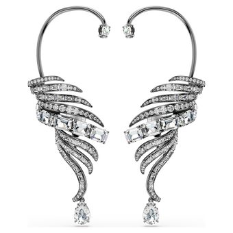 swarovski حلية الأذن the vienna collection، شكل ريشة، حجم كبير، لون أبيض، طلاء روثينيوم