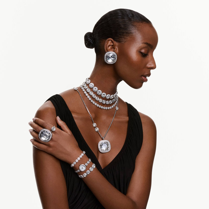 swarovski خاتم كوكتيل una angelic، قطع الوسادة، لون أبيض، طلاء روتينيوم