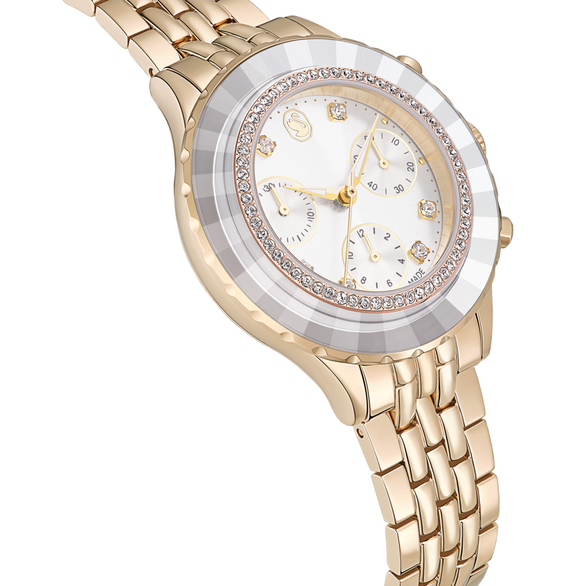 swarovski ساعة octea chrono، صناعة سويسرية، سوار معدني، لون ذهبي، لمسة نهائية بلون شامبين ذهبي
