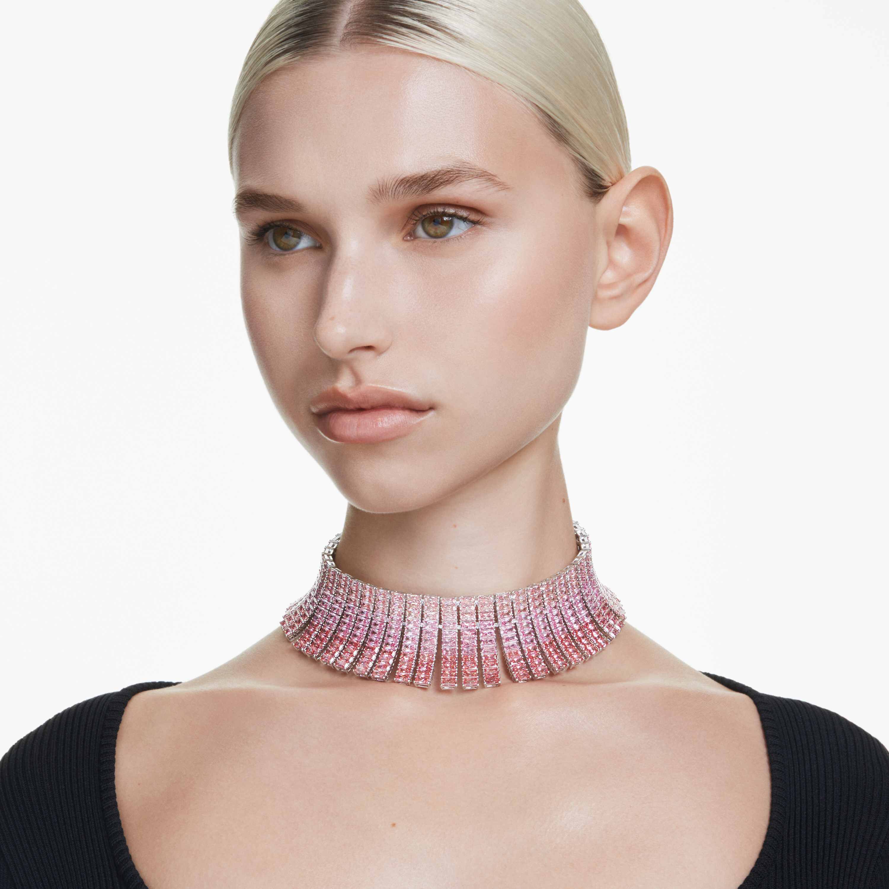 swarovski matrix choker  baguette cut  pink  rhodium plated