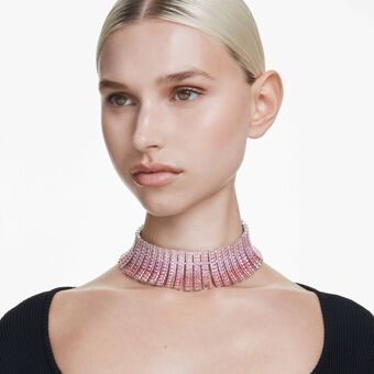 swarovski matrix choker  baguette cut  pink  rhodium plated