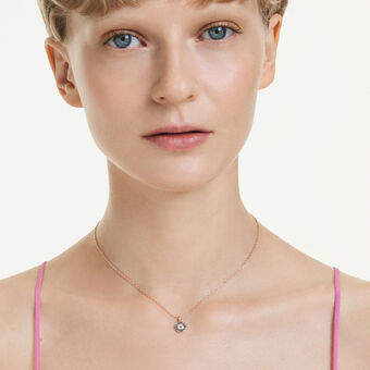 swarovski قلادة luckily، أحجار كريستال صغيرة متراصة، شكل عين، لون أزرق، طلاء باللون الذهبي الوردي