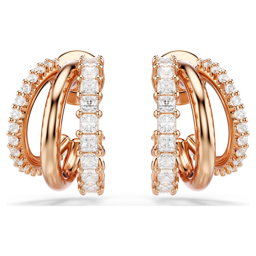 swarovski أقراط حلقية hyperbola، قطع متنوع، صغير، لون أبيض، طلاء باللون الذهبي الوردي