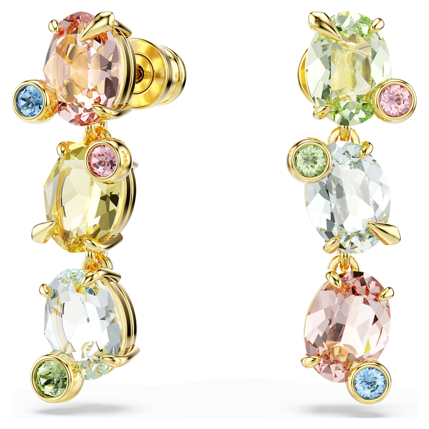 swarovski أقراط متدلية gema، تصميم غير متماثل، قطع متنوع، ألوان متعددة، طلاء باللون الذهبي