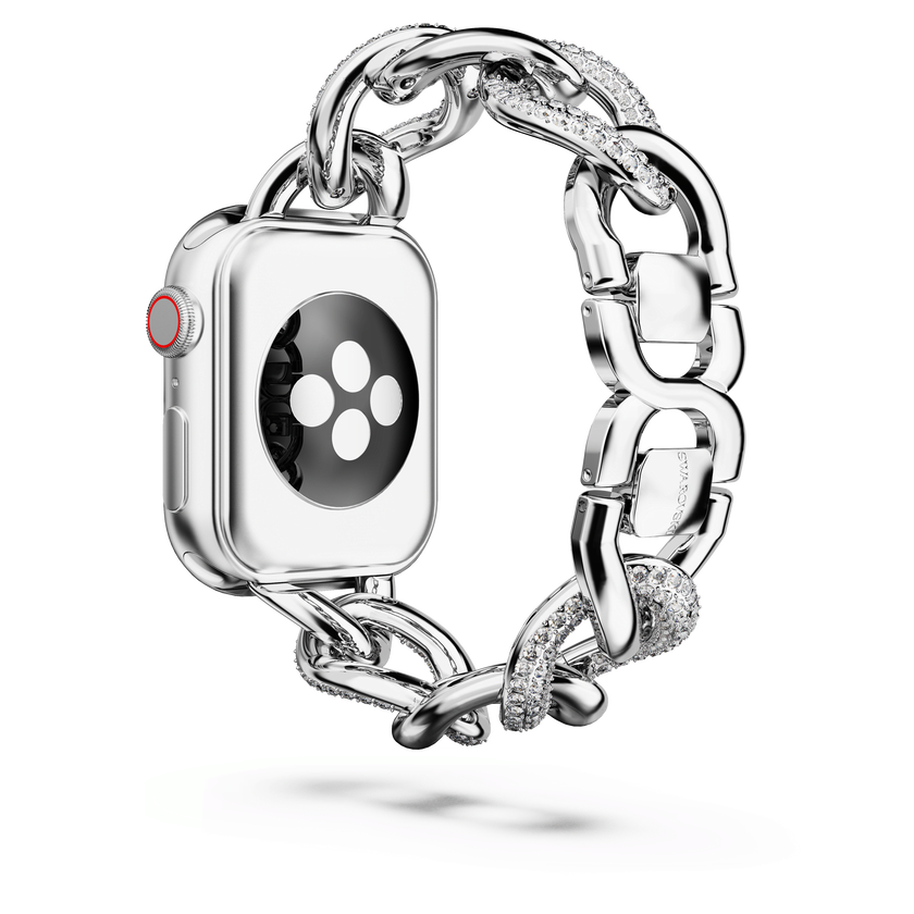swarovski سوار برَّاق على شكل سلسلة يناسب الساعة الذكية apple watch ، لون فضي، ستانلس ستيل