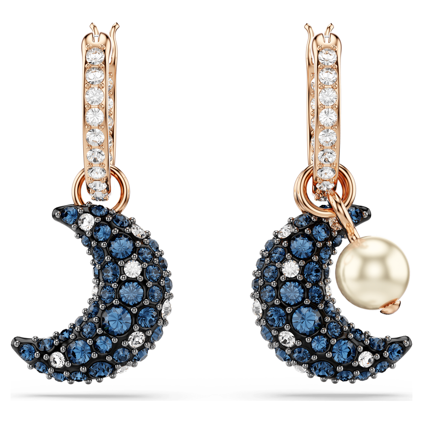 swarovski أقراط متدلية sublima، لؤلؤ كريستال، تصميم غير متماثل، على شكل هلال، ألوان متعددة، طلاء بلون ذهبي وردي