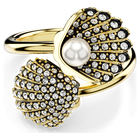 swarovski خاتم مفتوح idyllia، لؤلؤة كريستال، شكل صدفة، لون أبيض، طلاء بلون ذهبي