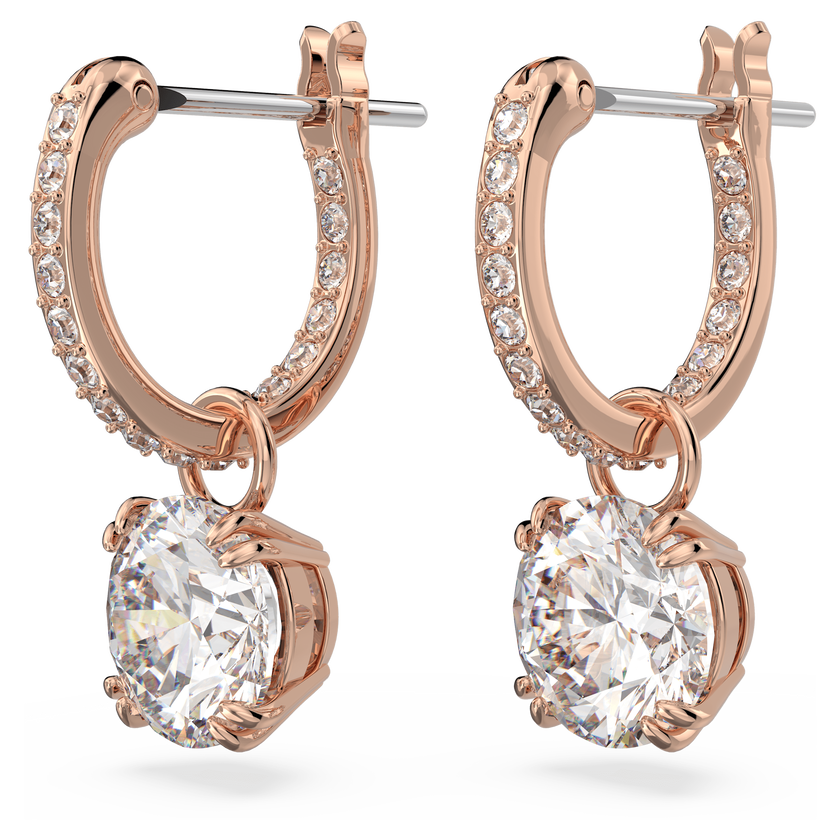 swarovski أقراط متدلية stilla، قطع مستدير، لون أبيض، طلاء ذهبي وردي
