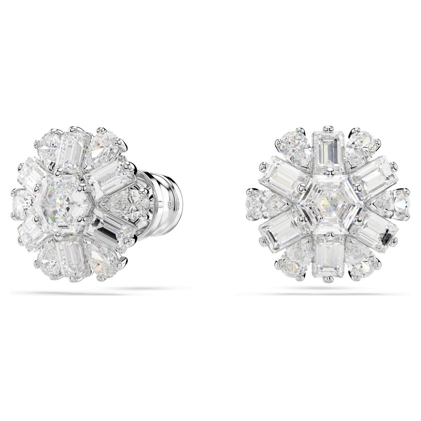 swarovski أقراط دبوسية idyllia، قطع متنوع، شكل ندفة ثلج، لون أبيض، طلاء روديوم