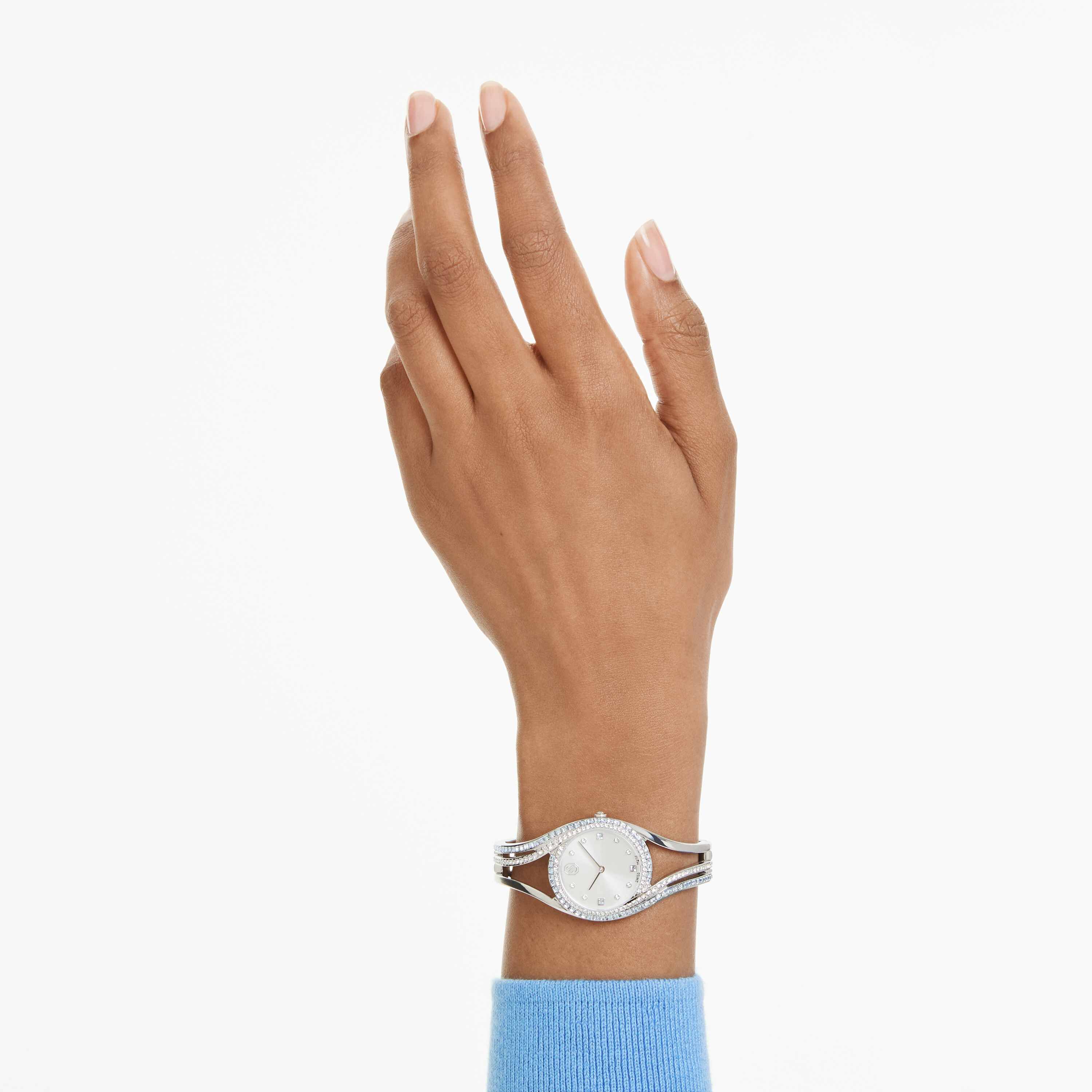 swarovski ساعة hyperbola bangle، سويسرية الصنع، سوار معدن، لون أزرق، ستانلس ستيل