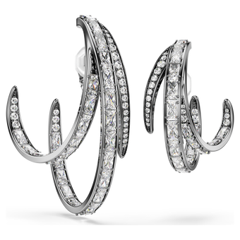 swarovski طقم حلية الأذن  3 قطع  the vienna collection، شكل ريشة، لون أبيض، طلاء روثينيوم