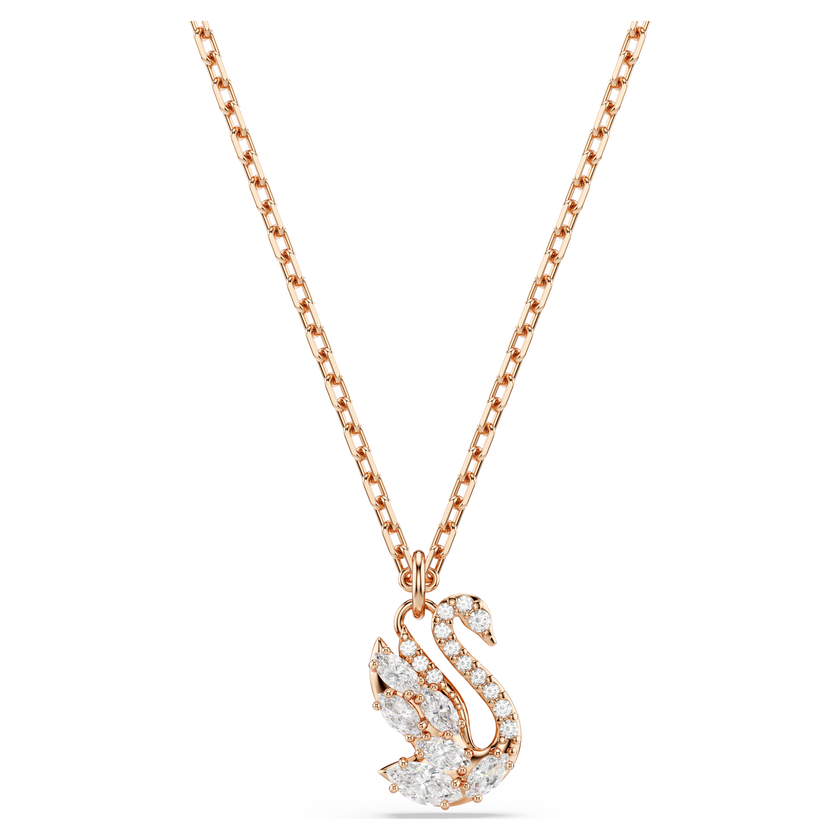 swarovski قلادة swan، قطع متنوع، شكل بجعة، لون أبيض، لمسة نهائية من الذهب الوردي عيار 18 قيراط