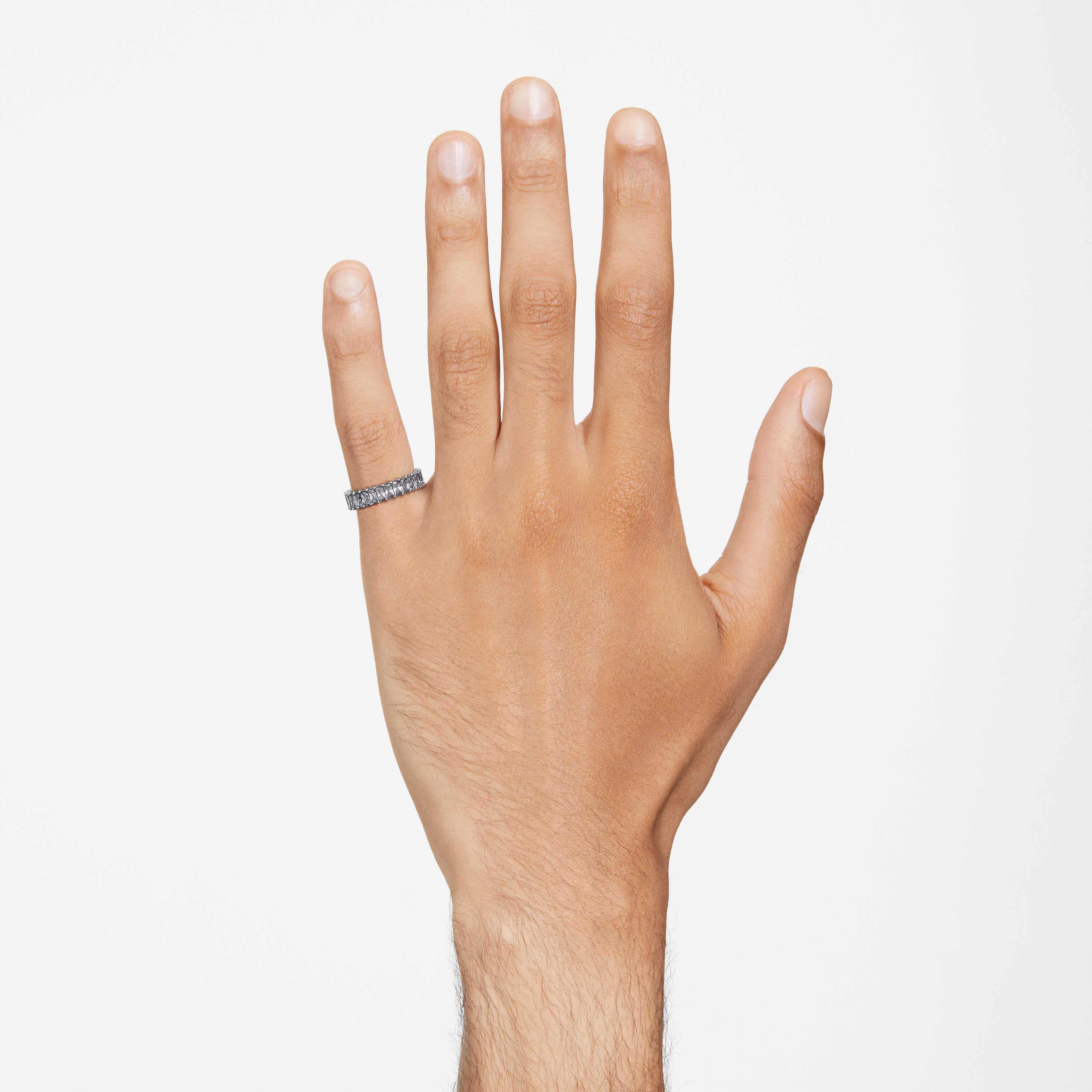 swarovski خاتم matrix، قطع باغيت، لون رمادي، طلاء روثينيوم