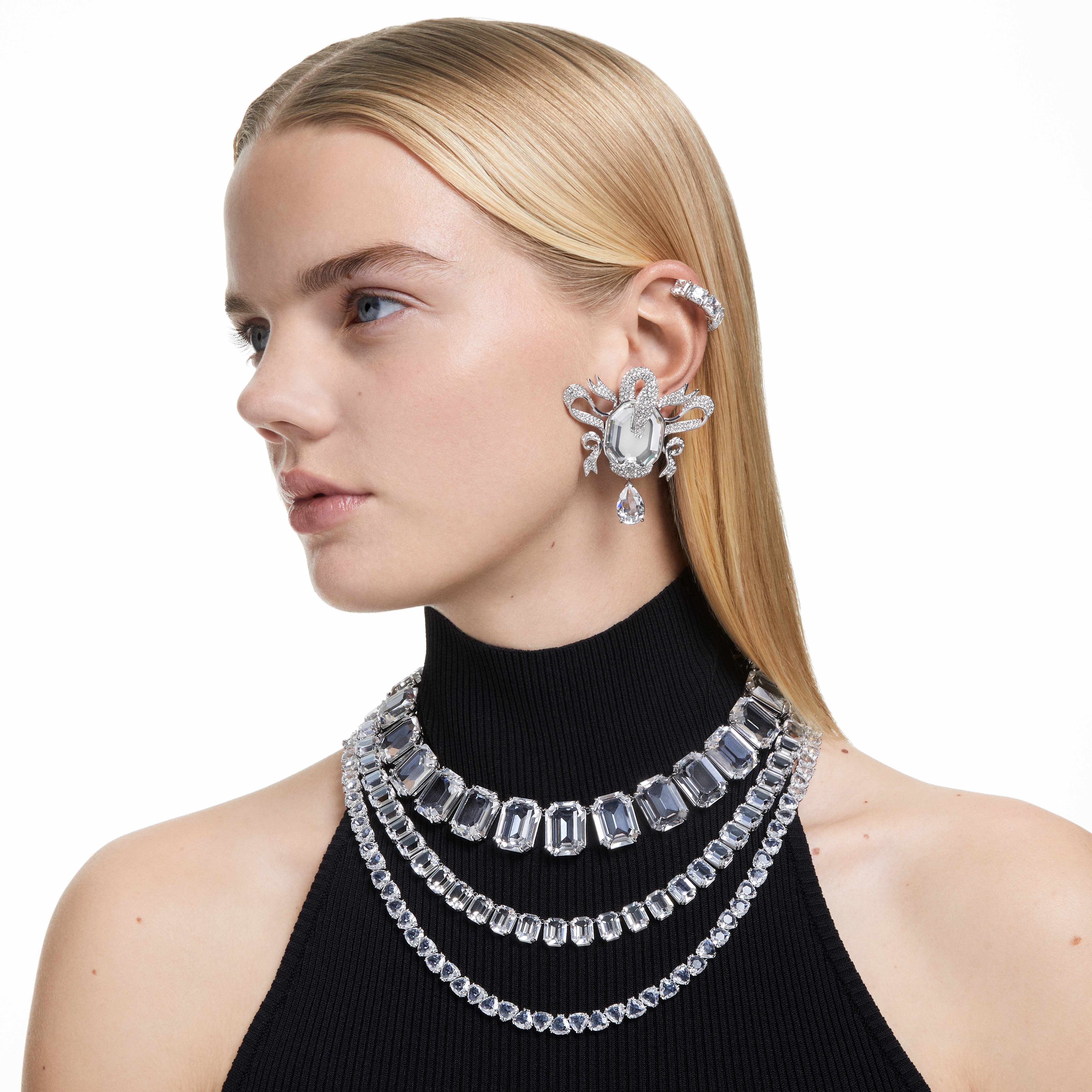 swarovski عقد millenia، مزدان بكريستالات مثمنة، لون أبيض، طلاء روديوم