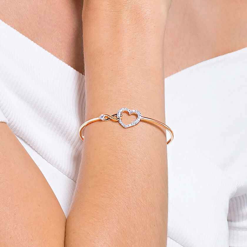 swarovski سوار hyperbola، على شكل لانهاية وقلب، لون أبيض، لمسة نهائية من معادن مختلطة