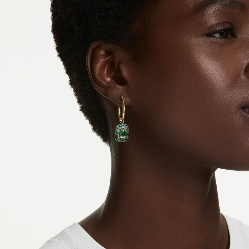 swarovski أقراط متدلية sublima، قطع مُثَمَّن، لون أخضر، لمسة نهائية من الذهب عيار 18 قيراط