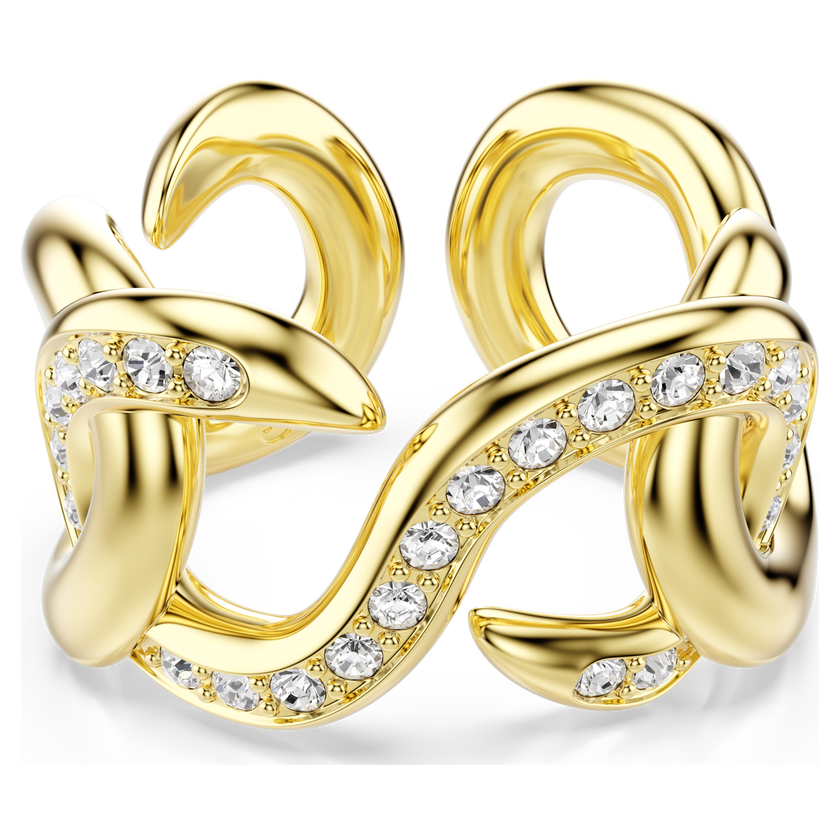 swarovski خاتم مفتوح dextera، قطع مستدير، لون أبيض، طلاء باللون الذهبي