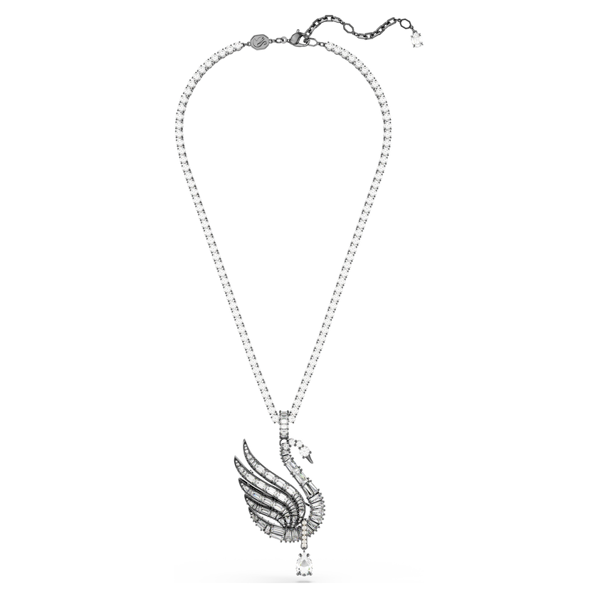 swarovski قلادة وبروش swan vienna، شكل بجعة، لون أبيض، طلاء روثينيوم