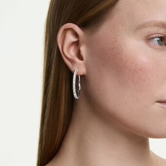 swarovski أقراط حلقية dextera، قطع مستدير، لون أبيض، طلاء روديوم