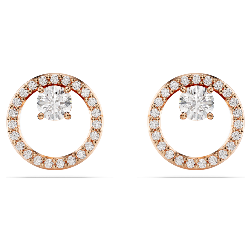 swarovski أقراط دبوسية constella، قطع مستدير، لون أبيض، طلاء باللون الذهبي الوردي