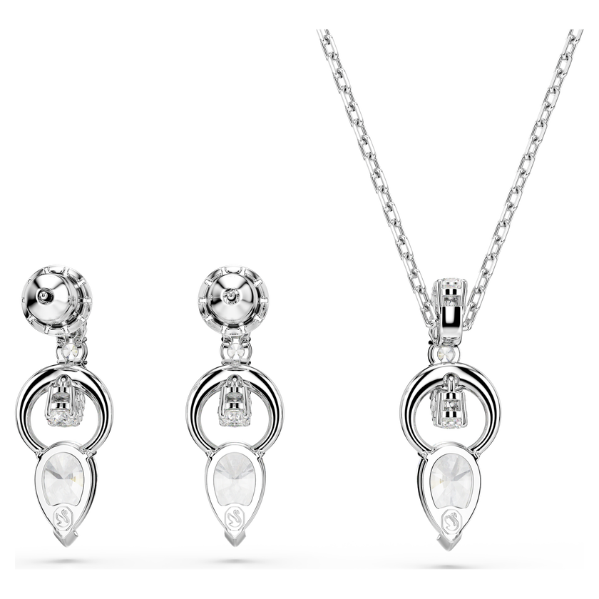 swarovski طقم mesmera، قطع على شكل كمثرى، قطع مستدير، لون أبيض، طلاء روديوم