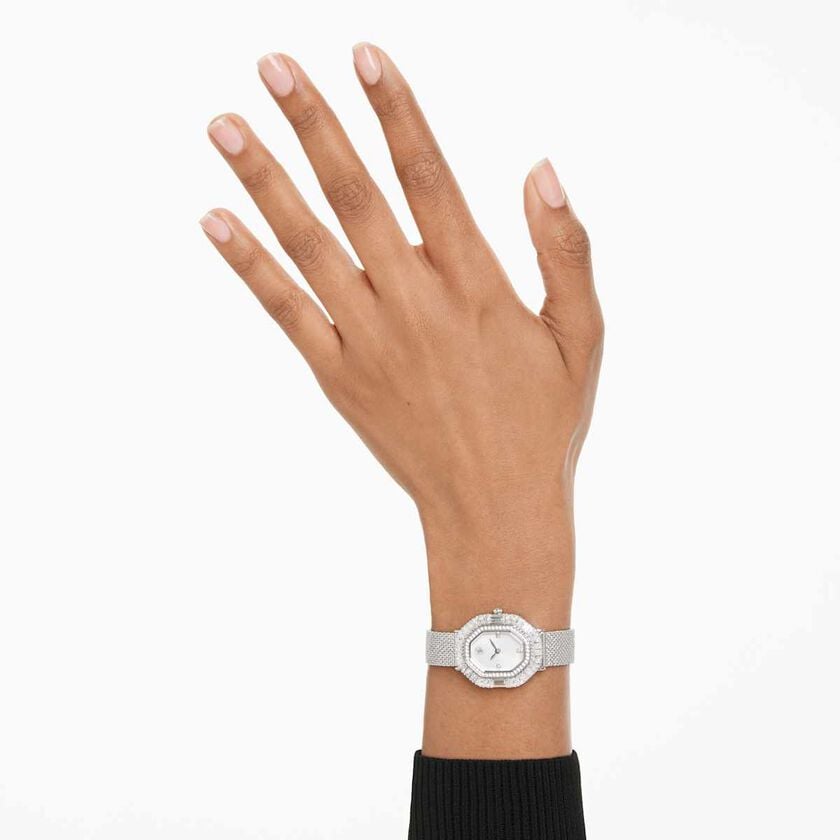swarovski ساعة يد matrix octagon، سوار معدني، لون فضي، ستانلس ستيل