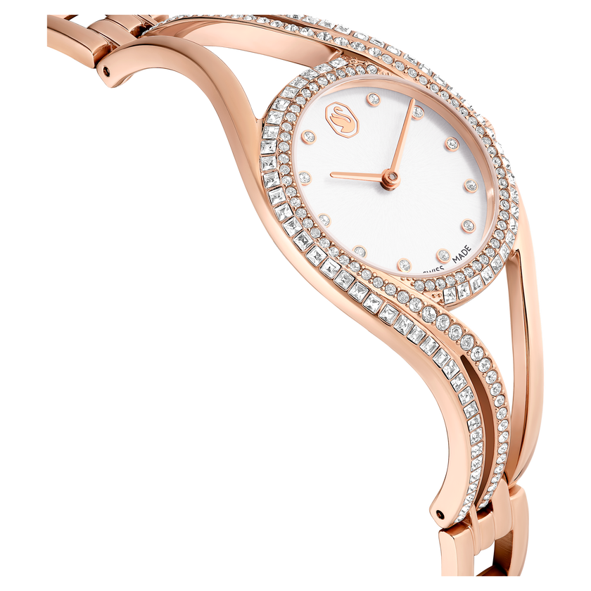 swarovski ساعة hyperbola bangle، سويسرية الصنع، سوار معدن، طلاء ذهبي وردي، لمسة نهائية باللون الذهبي الوردي