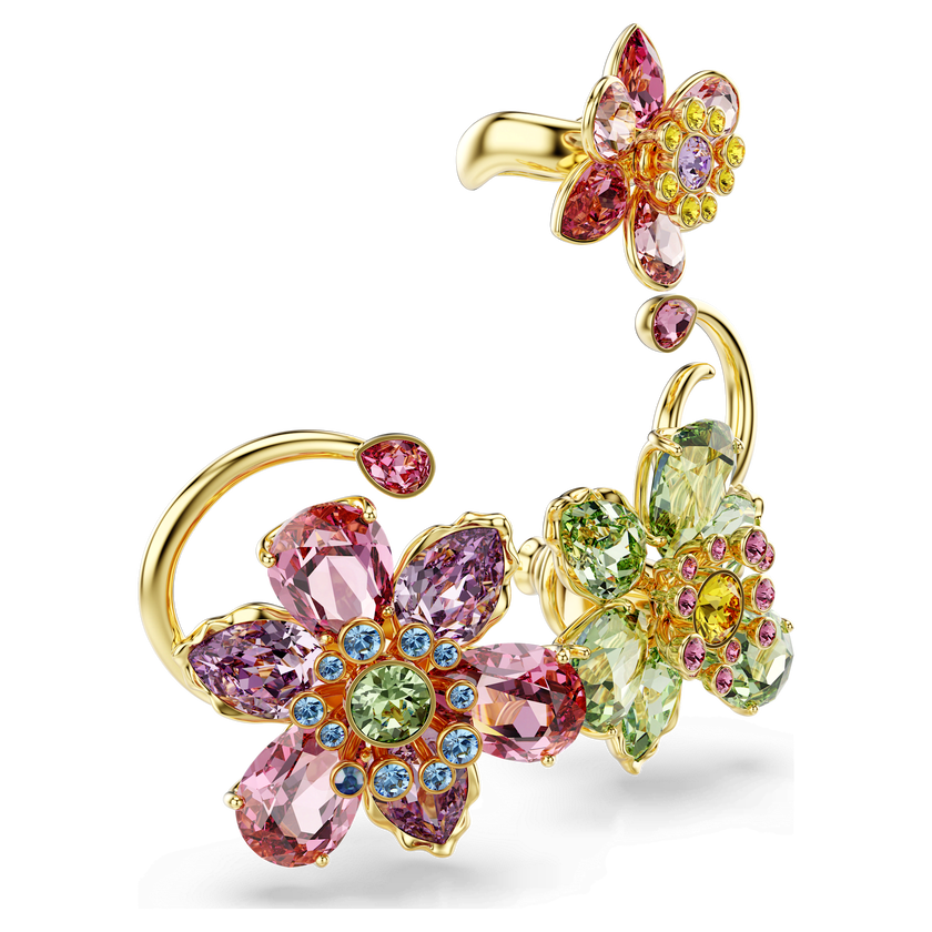 swarovski حلية للأذن idyllia، طقم مكون من 3 قطع، تصميم غير متماثل، قطع متنوع، شكل زهرة، ألوان متعددة، طلاء باللون الذهبي