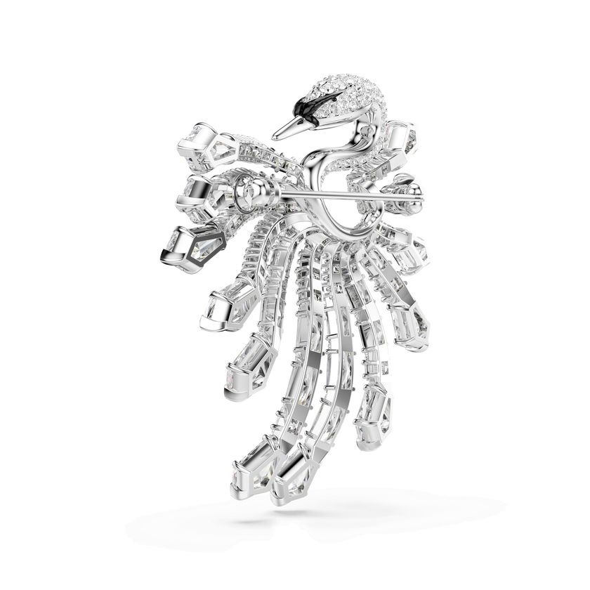 swarovski بروش vienna، قطع متنوع، شكل بجعة، لون أبيض، طلاء روديوم