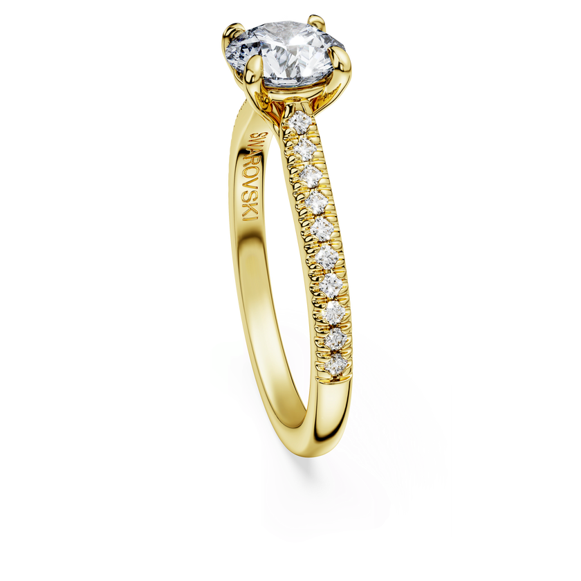 swarovski خاتم سوليتير eternity، أحجار ألماس مُصنعة في المختبر بإجمالي 1 2 قيراط، قطع مستدير، ذهب أصفر عيار 18