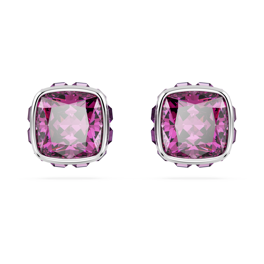 swarovski أقراط دبوسية birthstone، قطع مربع، شهر فبراير، لون أرجواني، طلاء روديوم