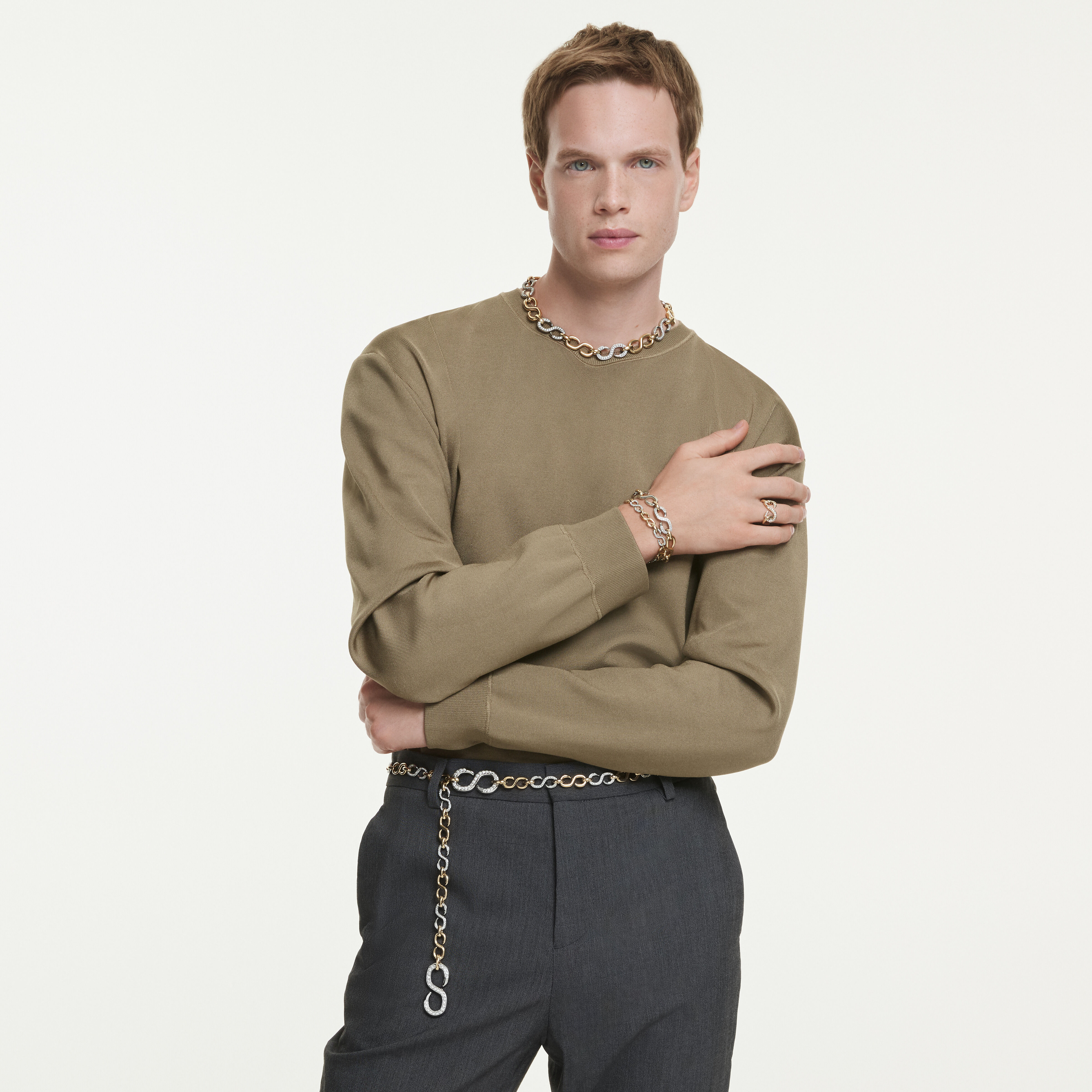 swarovski سوار dextera، قطع مستدير، لون أبيض، لمسة نهائية من معادن مختلطة