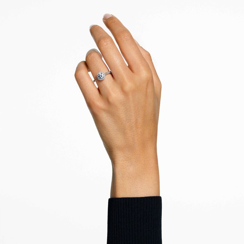 swarovski خاتم una angelic، قطع مستدير، لون أبيض، لمسة نهائية باللون الفضي