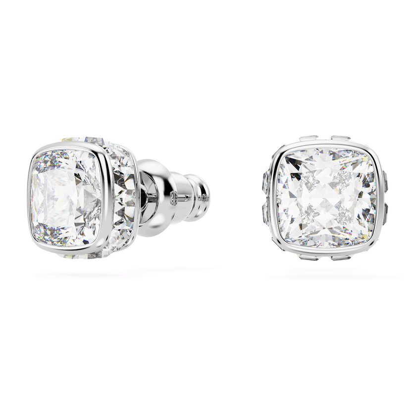swarovski أقراط دبوسية birthstone، قطع مربع، شهر أبريل، لون أبيض، طلاء روديوم