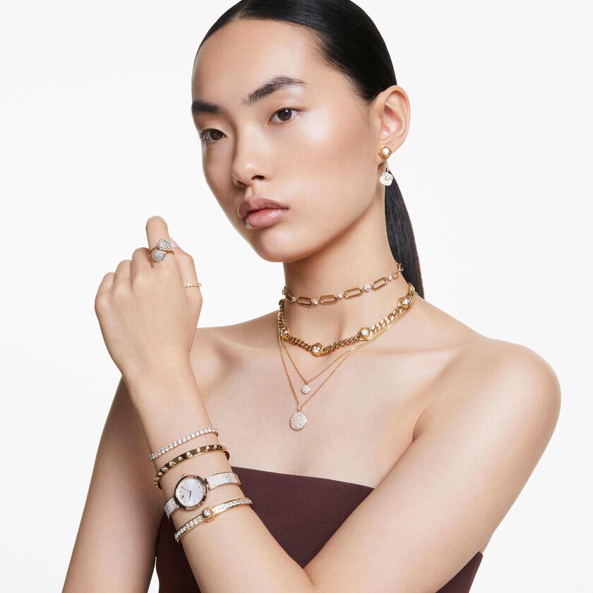 swarovski سوار numina، قطع مُستدير، لون أبيض، لمسة نهائية من الذهب عيار 18 قيراط