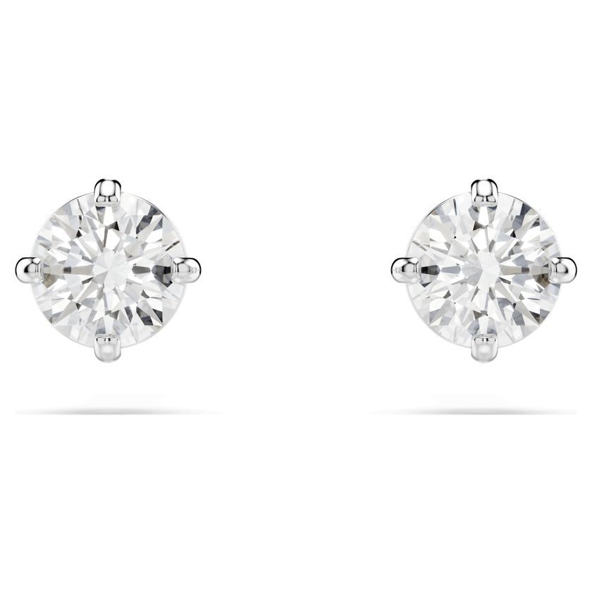 swarovski أقراط دبوسية stilla attract، قطع مستدير، لون أبيض، طلاء روديوم