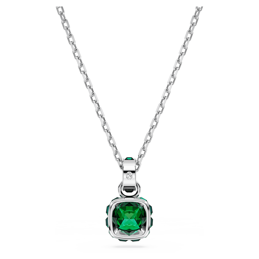 swarovski قلادة birthstone، قطع مربع، مايو، لون أخضر، طلاء روديوم