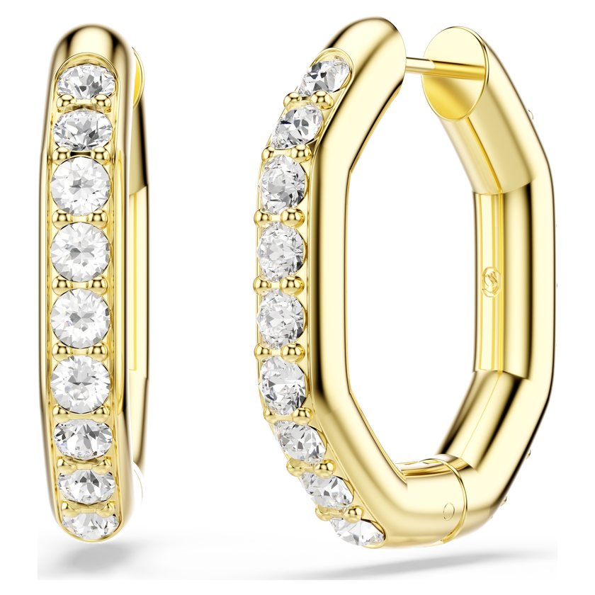 swarovski أقراط حلقية dextera، شكل مثمن، قطع مستدير، لون أبيض، طلاء باللون الذهبي