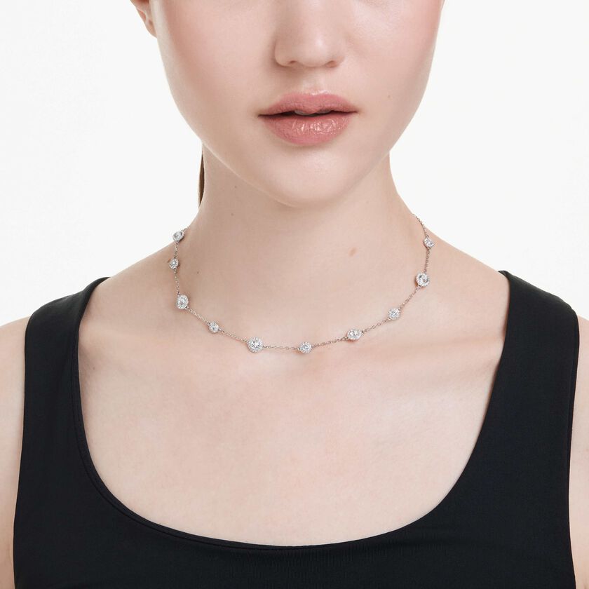 swarovski عقد una angelic، قطع مستدير، حليات ثنائية الوجه، لون أبيض، طلاء روديوم