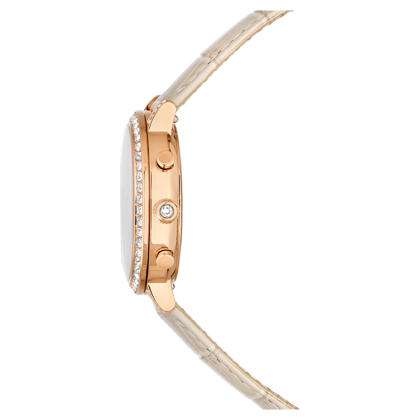 swarovski ساعة كرونو matrix tennis، صناعة سويسرية، سوار جلد، لون بيج، لمسة نهائية باللون الذهبي الوردي
