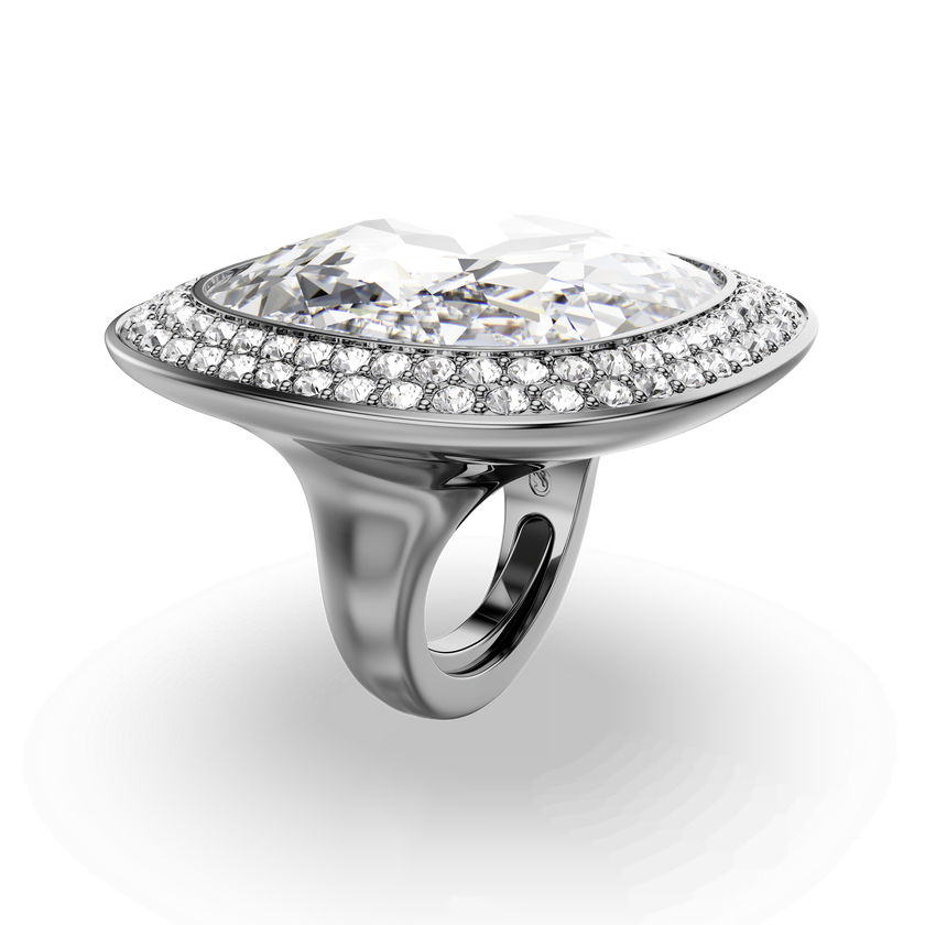 swarovski خاتم كوكتيل una angelic، قطع الوسادة، لون أبيض، طلاء روتينيوم
