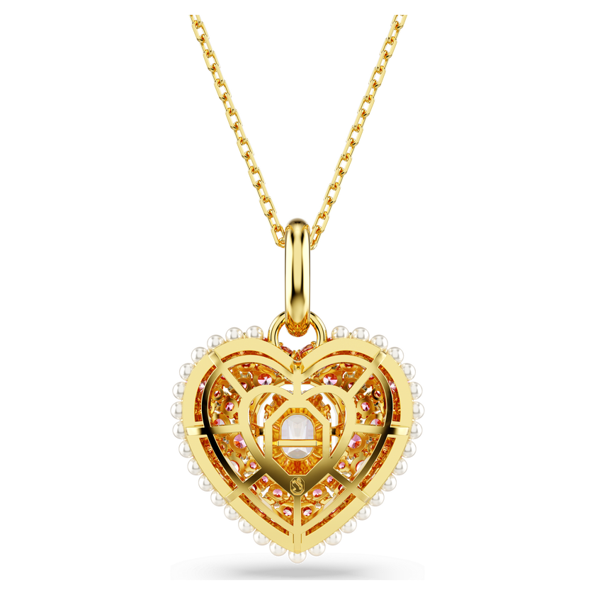 swarovski قلادة idyllia، قطع مُثَمَّن، لآلئ كريستال، على شكل قلب، لون وردي، طلاء بلون ذهبي