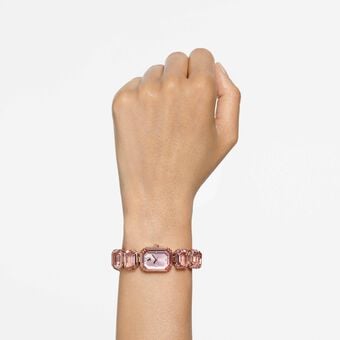 swarovski ساعة، سوار مثمن، لون وردي، لمسة نهائية باللون الذهبي الوردي