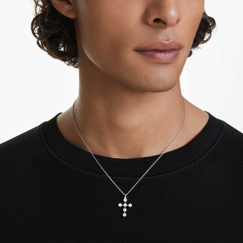swarovski قلادة insigne، قطع مُستدير، شكل صليب، لون أبيض، طلاء روديوم
