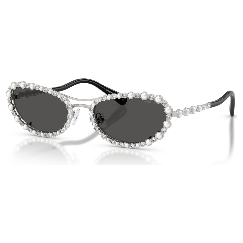 swarovski نظارة شمسية، شكل بيضاوي، إطار قابل للفك 2 في 1، sk7044، لون فضي