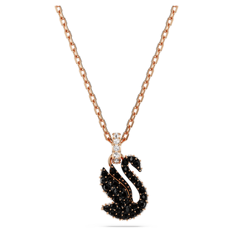 swarovski قلادة swan، شكل بجعة، حجم صغير، لون أسود، لمسة نهائية من الذهب الوردي عيار 18 قيراط