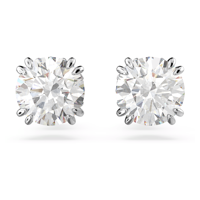swarovski أقراط دبوسية stilla، قطع مستدير، لون أبيض، طلاء روديوم